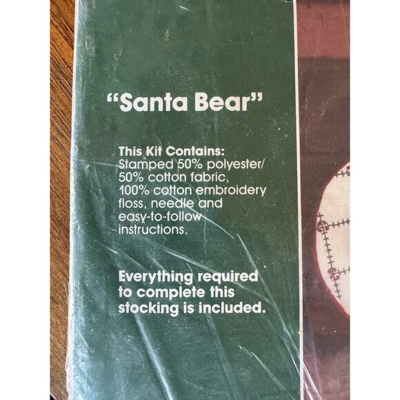 NEW Vintage Bucilla Santa Bear Stamped Cross Stitch Stocking Kit 18” NIP - Picture 6 of 7